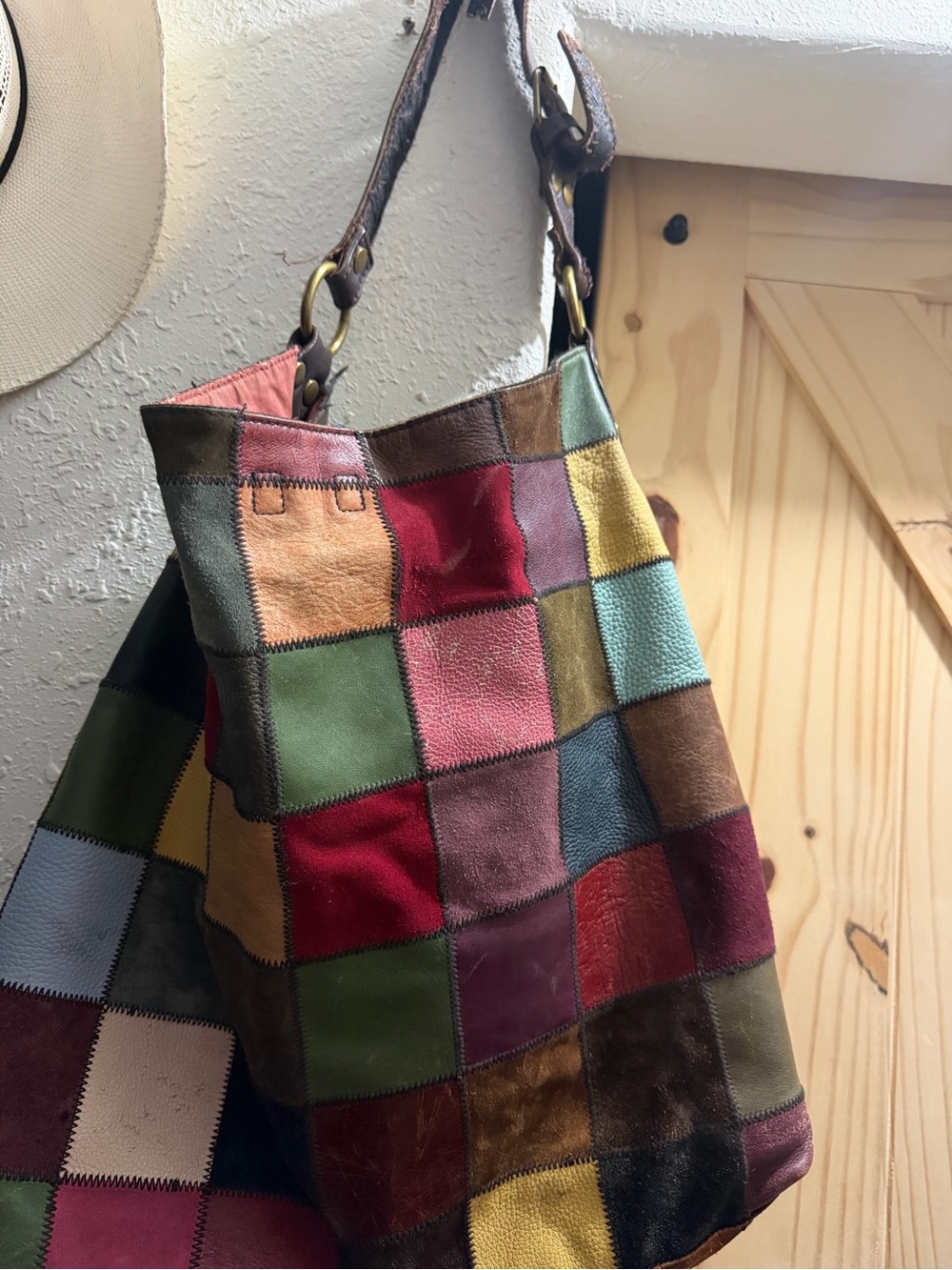 Vintage Lucky Brand Multicolor Patchwork Leather Hobo - Picture 3 of 3